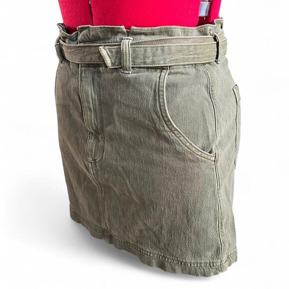 American Eagle Khaki Green Denim Mini Skirt With Belt And Paper Bag Waist - Picture 5 of 8